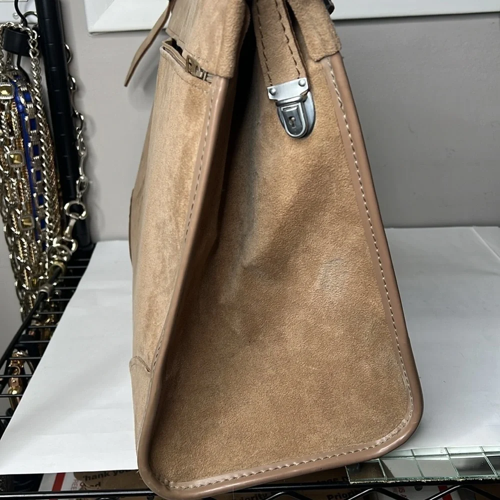 Hartmann Luggage Large Structured Tan Suede Zip Top Shoulder Travel Bag